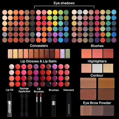 BeautyGoyco 186 Color All in One Makeup Kit, Complete Makeup Palette for Women, Eyeshadow, Lip Gloss, Concealer, Blush, Highlighter, Contour, Brow Powder, Mascara & Brushes
